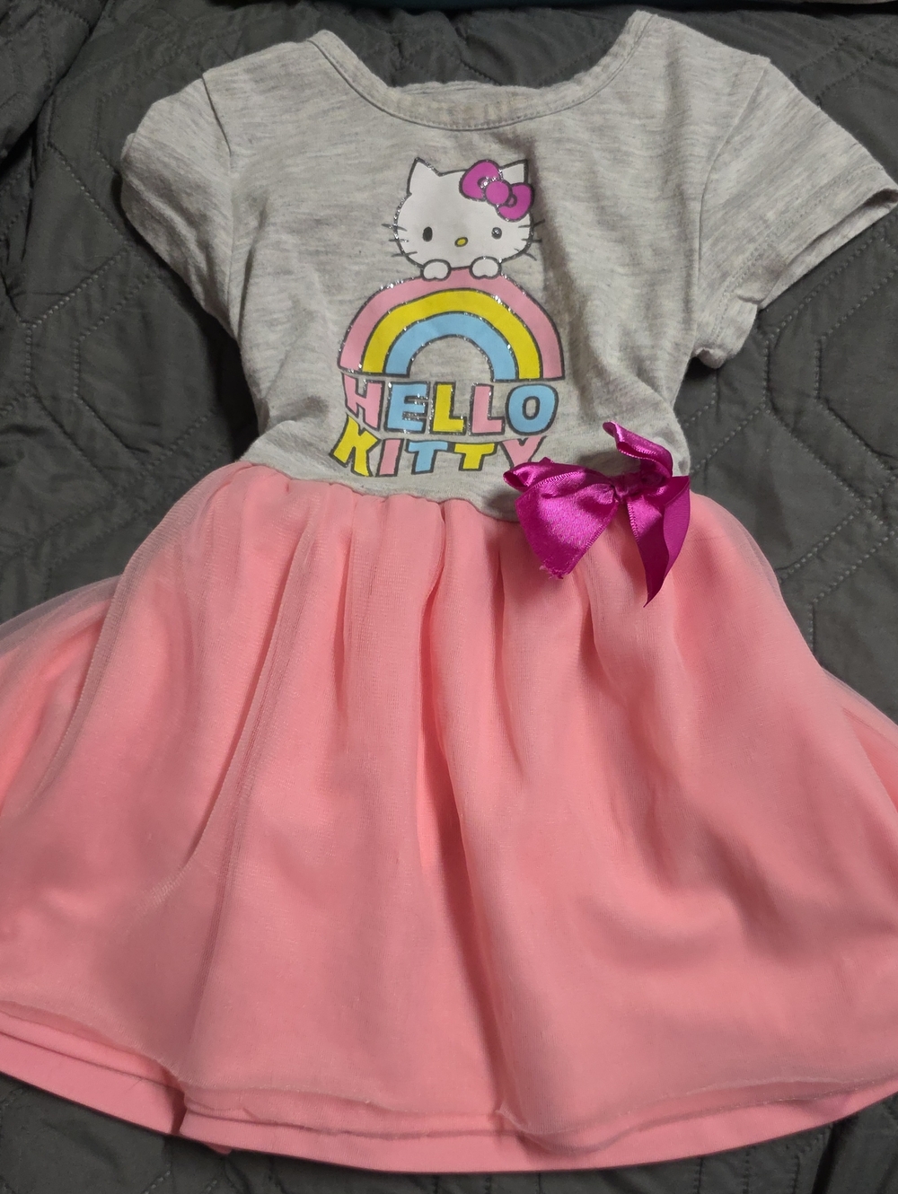 Hello Kitty Gray Top Pink Skirt Rainbow Graphic Girls Casual Dress